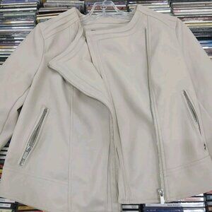 Coffee Shop New York Juniors M Faux Leather Moto Jacket Cream Beige Zip Front
